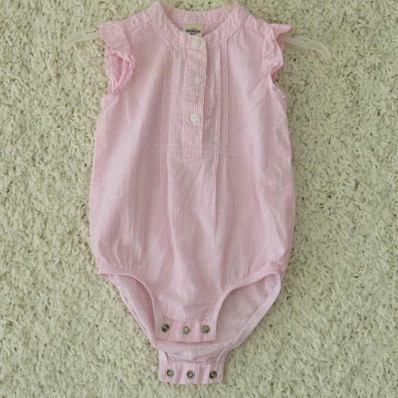 Oshkosh Sleeveless Onesie Size 6 Months, Pink & White striped‎ - Picture 1 of 5